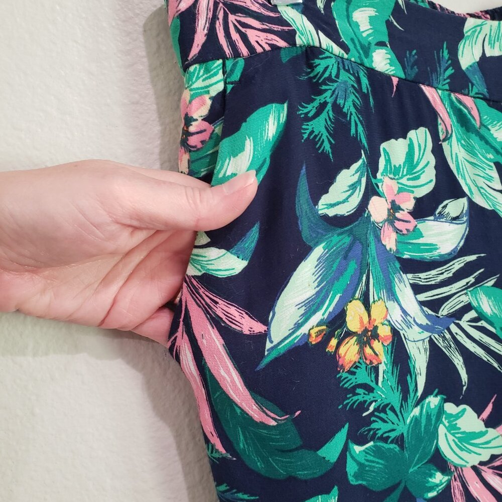 LOFT Linen Blend Pull-On Wide Leg Palazzo Pants Size M Navy Pink Green P… - Picture 11 of 13